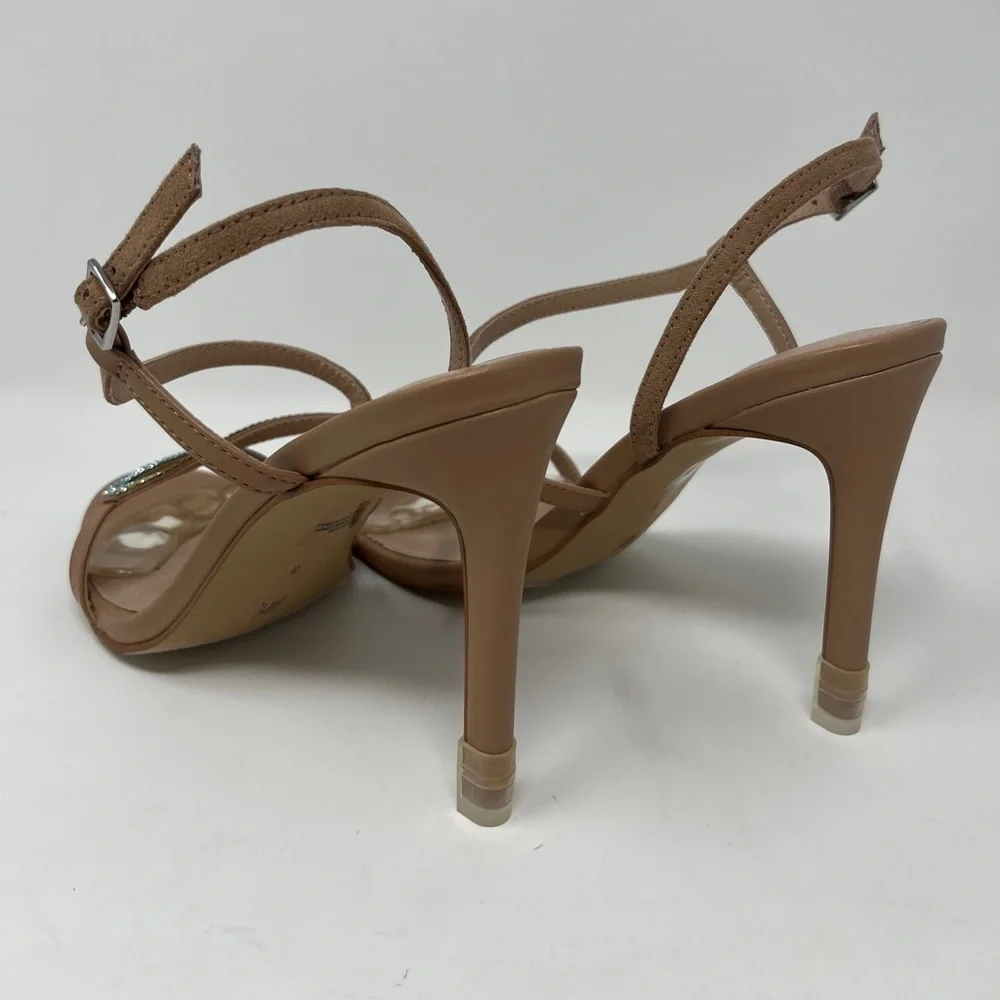 NWOT. BCBG Tan Rainbow Strap Heel Sandals Size 8
